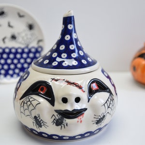 Halloween Pumpkin tea light holder handmade ceramic Boleslawiec, Pumpkin light holder