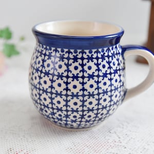 Handmade polish pottery mug with loop handle by Boleslawiec ceramic made in Poland