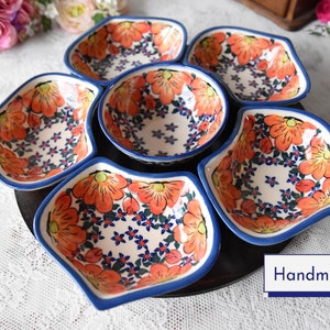 Appetizer Bowl Set, Ceramic Lazy Susan Bowls, Ceramic Revolving Bowl Set, Boleslawiec Polish Pottery Handmade, Unique Wedding Gift Ideas