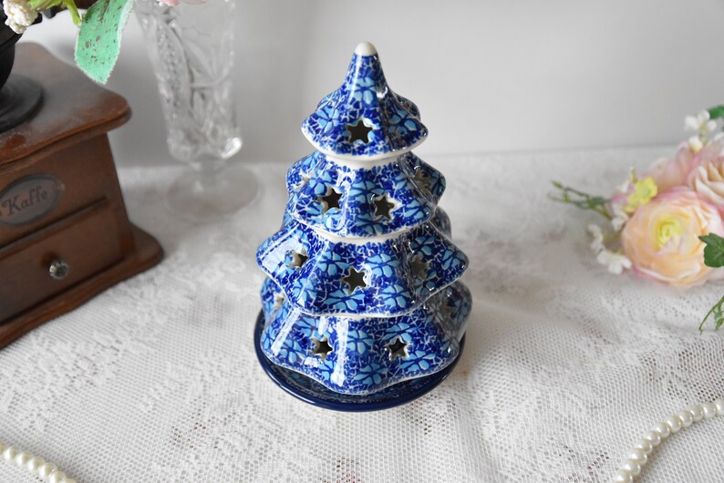 Ceramic Christmas Tree tea light holder Boleslawiec
