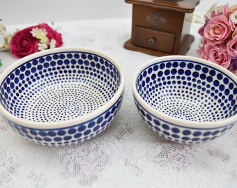 Polish pottery ceramic bowls set by Boleslawiec stoneware from Poland