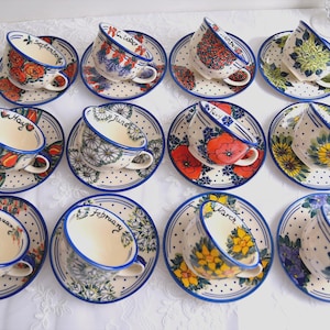 Monthly Blossoms – Hand Painted Polish Pottery Teacup by Month, Choose Your Flower