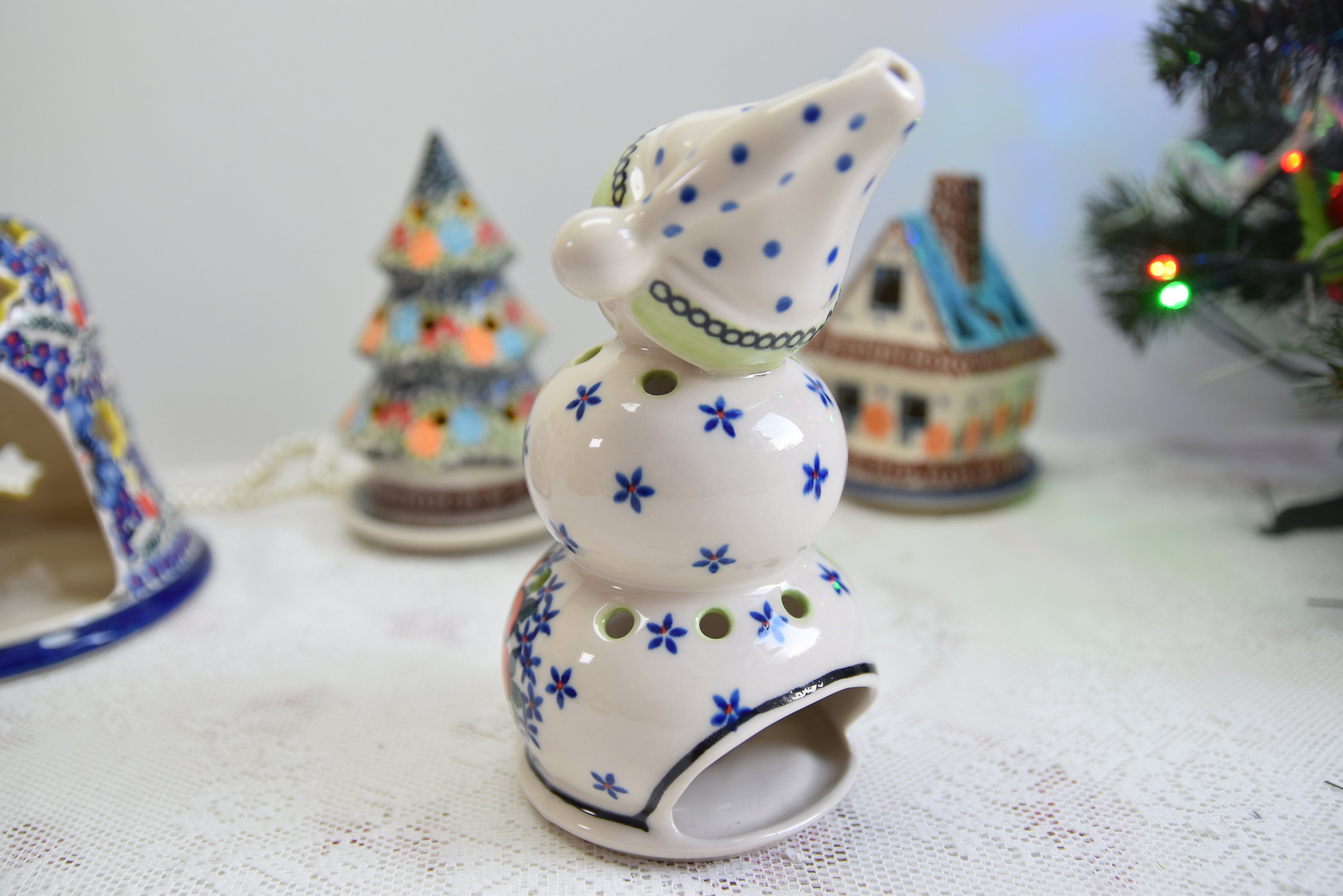 ボレスワヴィエツクリスマスポーランド陶器、スノーマンキャンドル