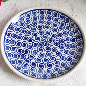 Polish pottery blue dessert plate by Boleslawiec made in Poland