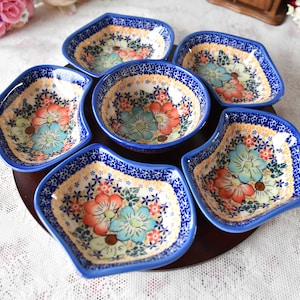 Lazy Susan para mesa de comedor con bandeja giratoria, Juego de cuencos para salsas Lazy Susan con plato giratorio grande, Lazy Susan de Boleslawiec hecha a mano con cuenco