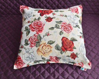 Throw pillow cover 40x40 with floral decoration for couch, Vintage style pillow gobelin tapestry, Cushion pillow cover, Floral pillow cover