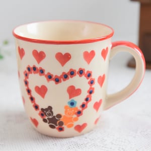 Made in Poland pottery ceramic mug with hearts Valentines day gift from Boleslawiec stoneware