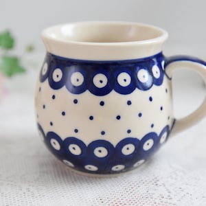 13 oz tea mug Boleslawiec handmade polish pottery polka dot decor from Poland ceramic mug collection