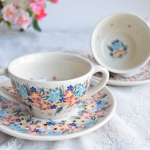Hand painted Boleslawiec soup bowl and saucer set