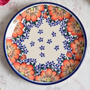 Poland pottery handmade dishes by Boleslawiec, Poland art boleslawiec pottery dessert plates ceramic with floral decorations, Plate hanging
