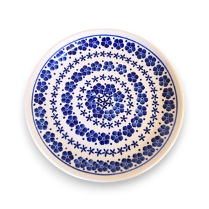 Unique polish pottery plate with hand painted floral decortion from Boleslawiec manufacture
