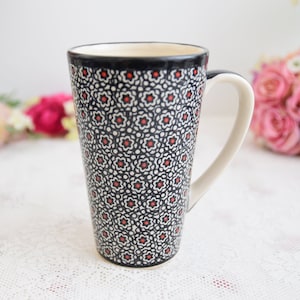 Latte mug polish pottery flowers pattern ceramic mug handmade with handle Bunzlau keramik Boleslawiec Poland
