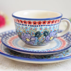 Stoneware breakfast set, Breakfast cup and saucer set, Saucer and cup set dessert plate, Breakfast cup with spring cup, Cup saucer plate set