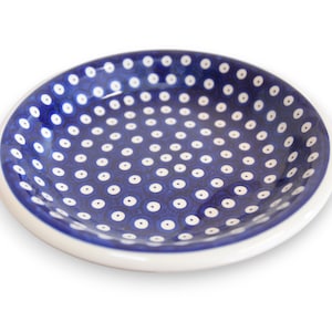 Soup plate polish pottery with polka dot hand painted decorations by Boleslawiec made in Poland