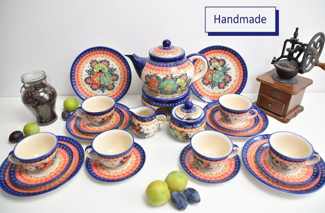 Stoneware Dinnerware Set Boleslawiec, Stoneware Tea Set, Stoneware