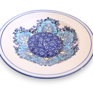 Soup plate polish pottery with polka dot hand painted decorations by Boleslawiec made in Poland
