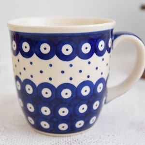 Boleslawiec polish pottery polka dot hand painted tea mug 13 oz made in Poland