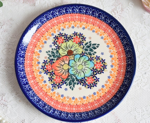 Boleslawiec polish pottery handmade plate flower garden art made in Poland