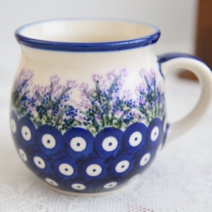 Handmade polish pottery mug with loop handle by Boleslawiec ceramic made in Poland