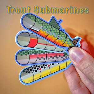 Trout Stickers - Waterproof - Submarine Trout Designs - Rainbow trout - Brown trout - Brook trout - Cutthroat trout