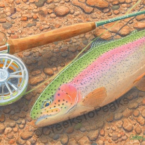 Trout Painting “Riverbed Rainbow” - Fly Fishing - Fine Art Print 8x10