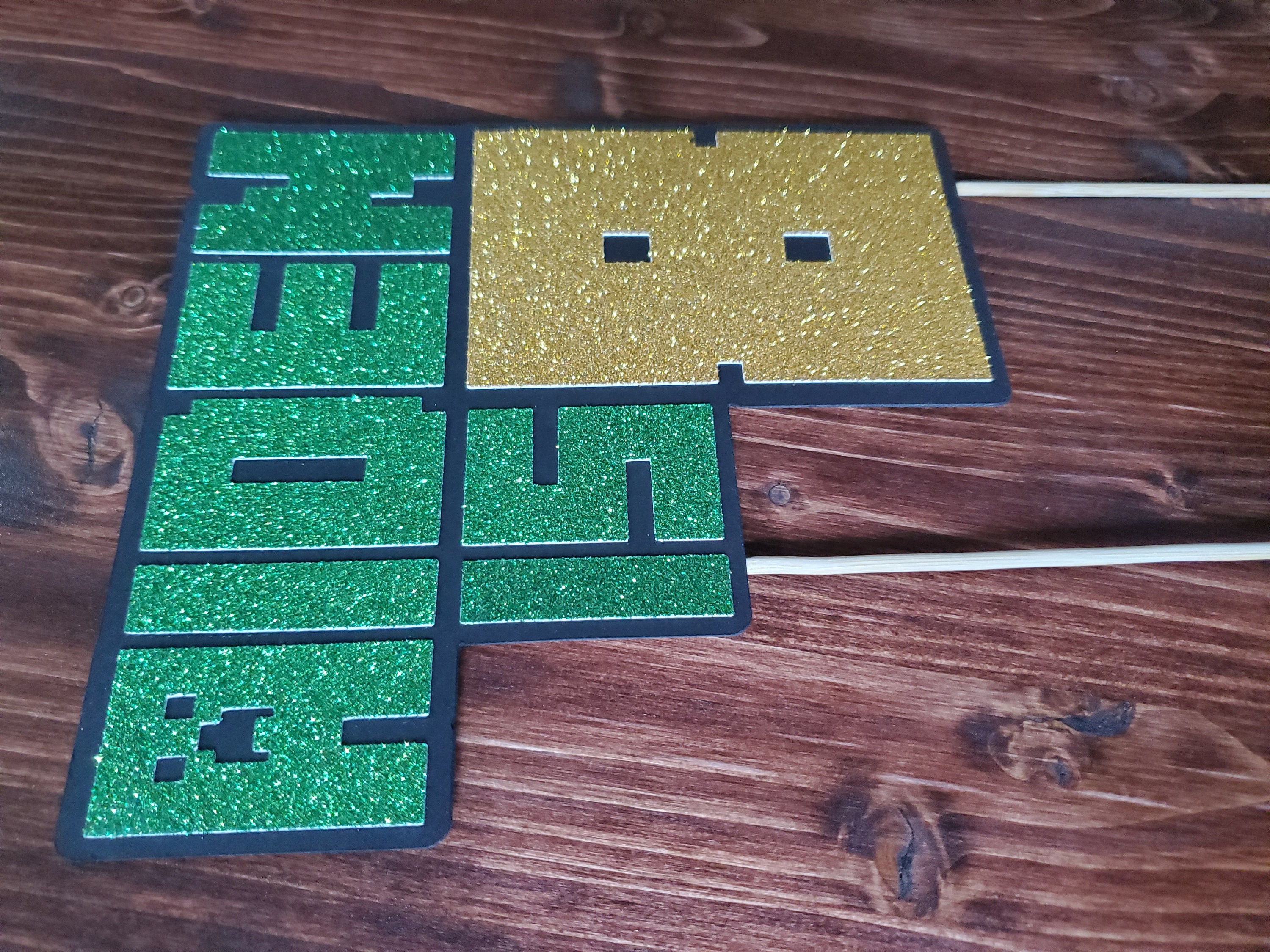 Minecraft Cake Topper Green and Gold Glitter Over a Black Etsy Australia