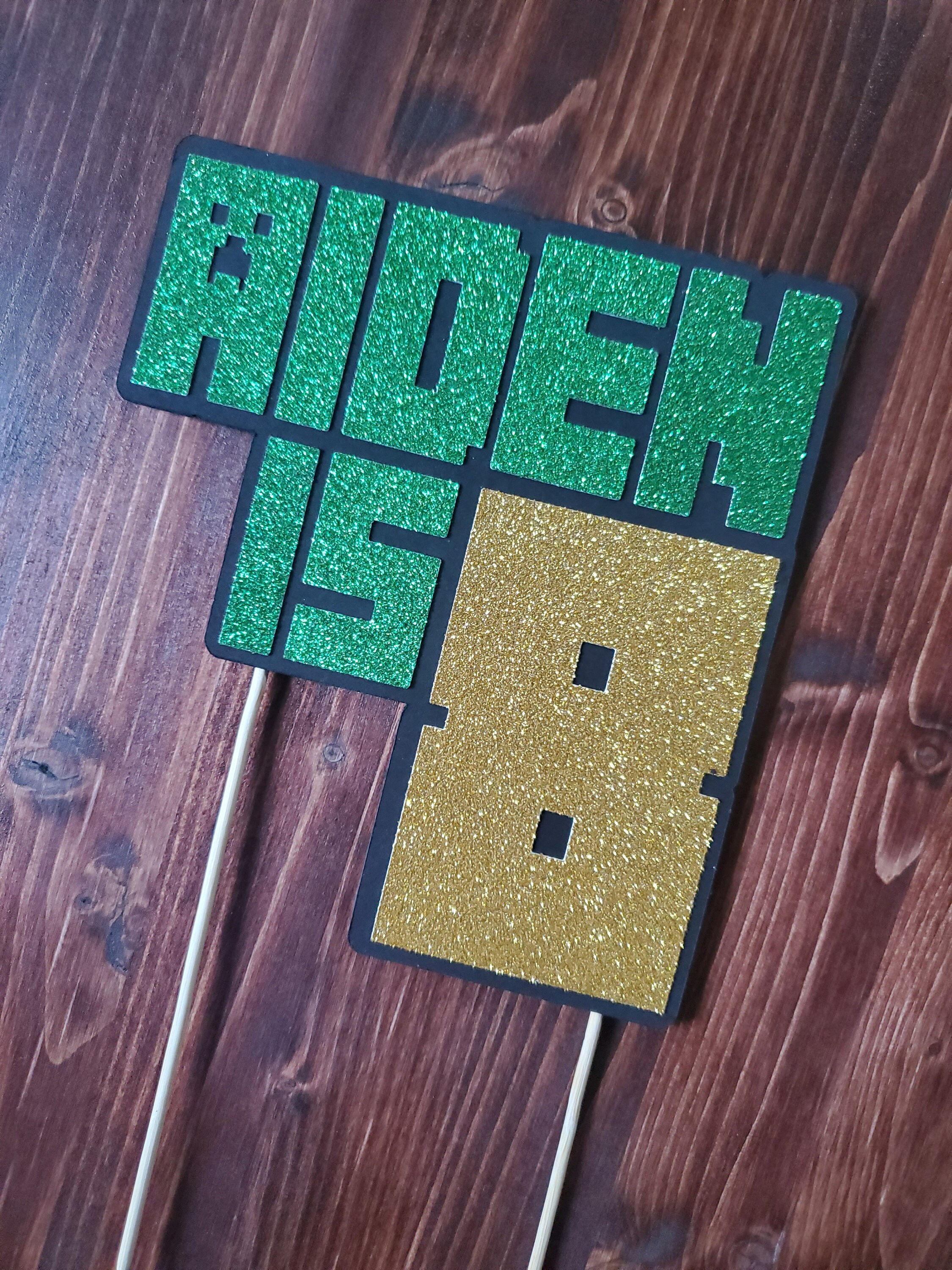 Minecraft Cake Topper Green and Gold Glitter Over a Black Etsy Australia