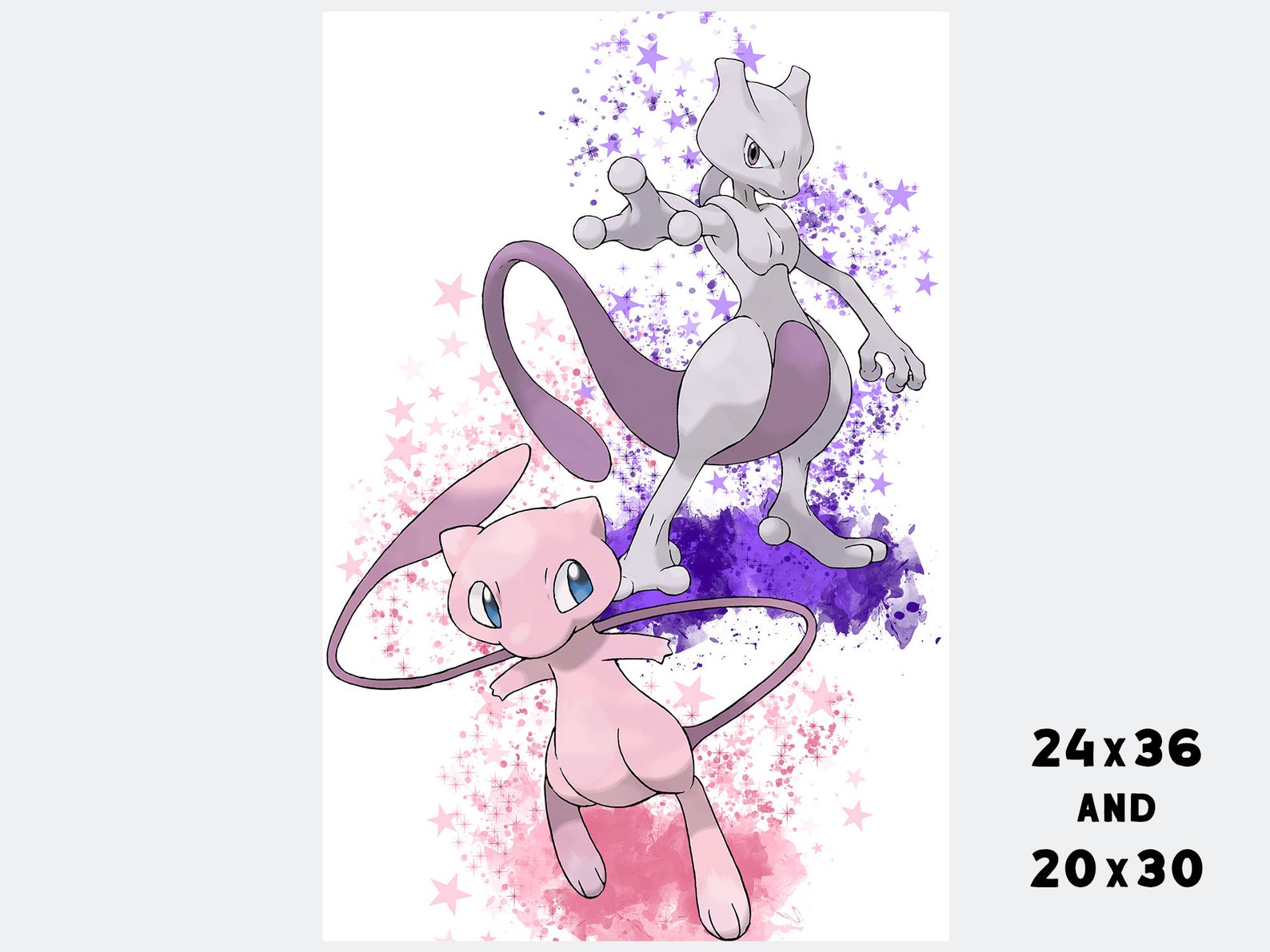 Mew Mewtwo Evolution Pokemon Poster Print Fan Art Pokemon | Etsy