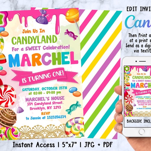 Candy Theme Birthday Invitation Candyland Birthday Digital Etsy