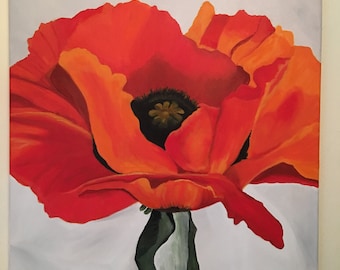 Poppy Red Flower Inspired By Georgia O'Keefe 24x24 oil on stretch canvas large