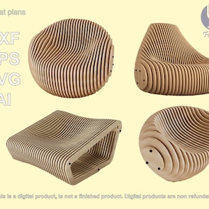 4 Parametric Design Chair pack, cnc chair, Parametric Chair Cnc Files, Laser Cut Files, Wooden Chair DXF File, Plywood furniture CNC files