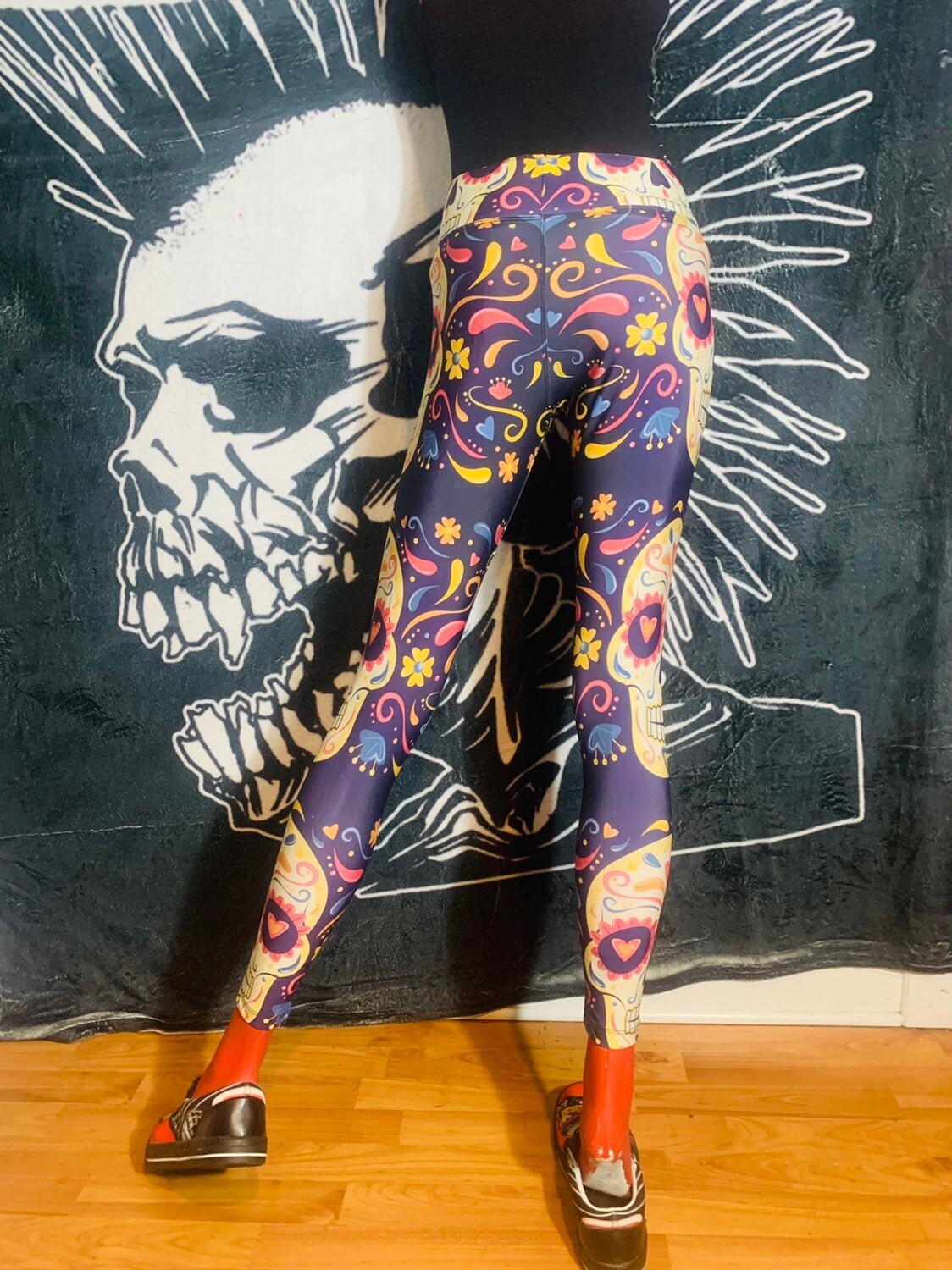 Sugar Skull Goth Workout Yoga Leggings Day of the Dead