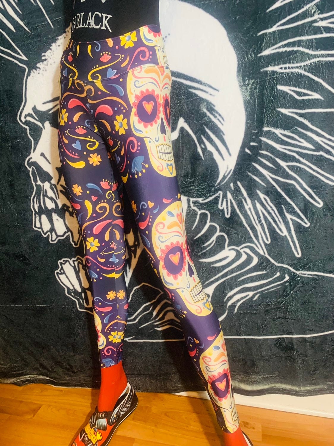 Sugar Skull Goth Workout Yoga Leggings Day of the Dead
