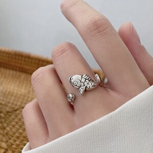 Sterling Silver Filled Retro Lucky Koi Fish Band Ring | Boho Hippie | Open Size | Adjustable | Daily Wear | Unisex | Oriental Asian Gift