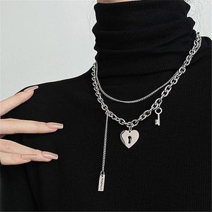 1pc Mens Fashion Gothic Meaning Lock Love Lock Pendant Necklace