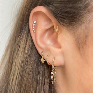 Everyday Ear Stack Set (5 Earrings) | Star Stud Earring | Hoop Earrings | Ear Cuff | Chain Hoops | Minimalist | Unisex Jewelry Set | Gift