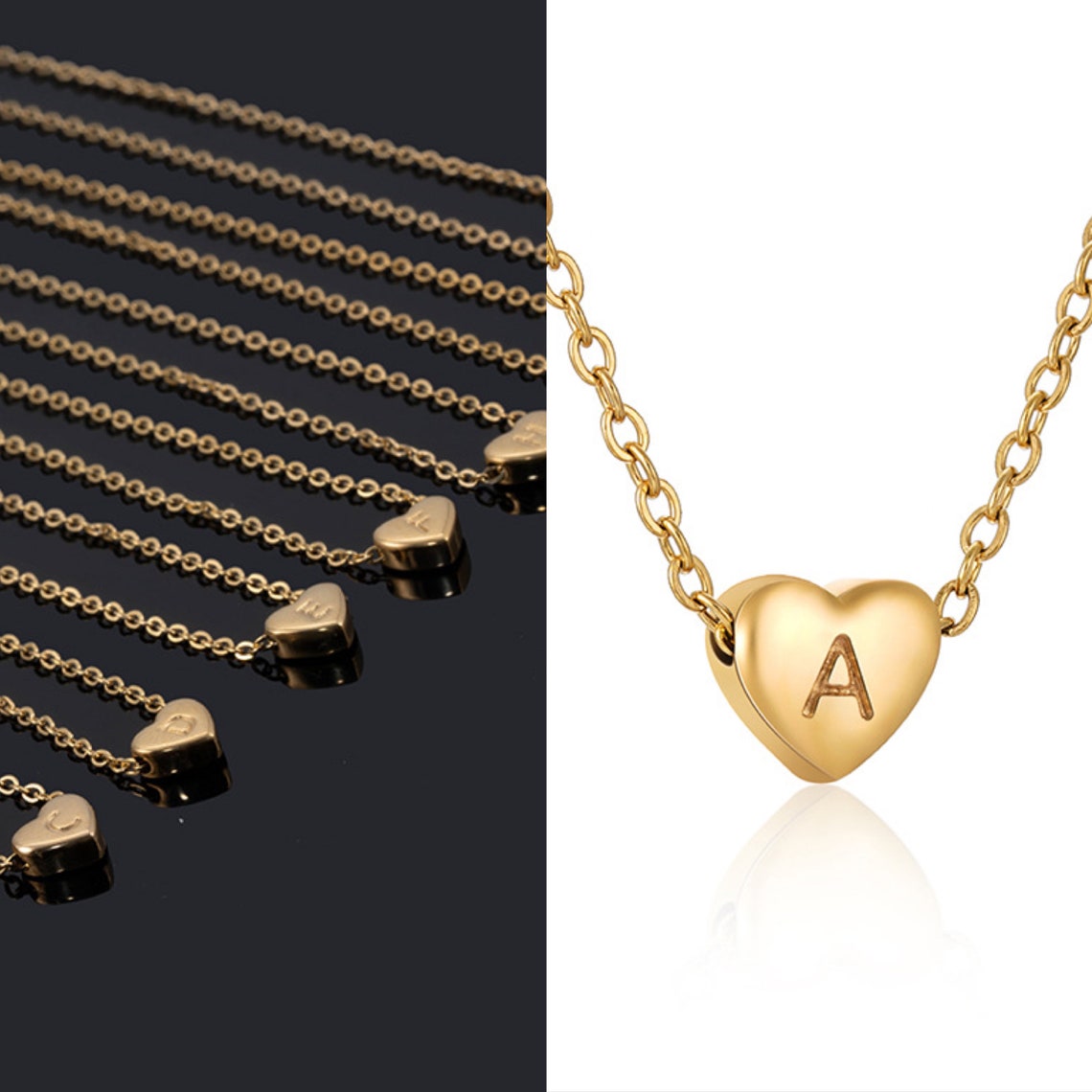 18K Gold Plated Letter Heart Necklace Name Initial Heart Etsy