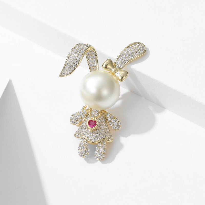 Classic Creative Unique Rabbit Brooches For Women Fashion Crystal Pearl  Brooch Pins Jewelry Dropshipping Clothing Accessories