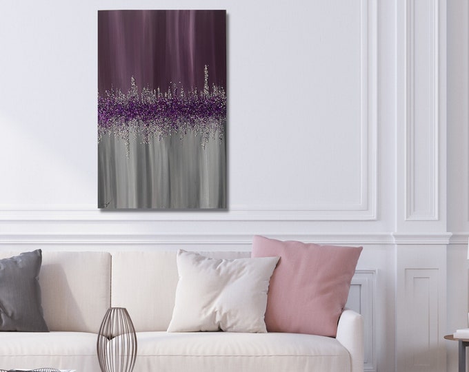 GLAMOROUS WALL ART, Crushed Mirror Art, Sparkling Wall Art, Minimalist Purple Resin Glitter Canvas Art, Crushed Glitter Canvas Art