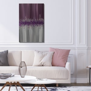 GLAMOROUS WALL ART, Crushed Mirror Art, Sparkling Wall Art, Minimalist Purple Resin Glitter Canvas Art, Crushed Glitter Canvas Art