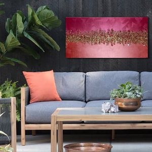 GROSSE LEINWAND KUNST, Epoxidharz-Kunst, zerkleinerte Glaskunst, glitzernde Kristall-Wandbehänge Kunst Einweihungsparty-Geschenk, Glitzerglas-Kunst