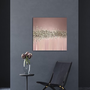 CRUSHED GLASS ART, Sparkling Wall Art, Glam Wall Art, Crushed Glass Blushed Glitter Canvas Wall Art, Minimalist Epoxy Resin Painting