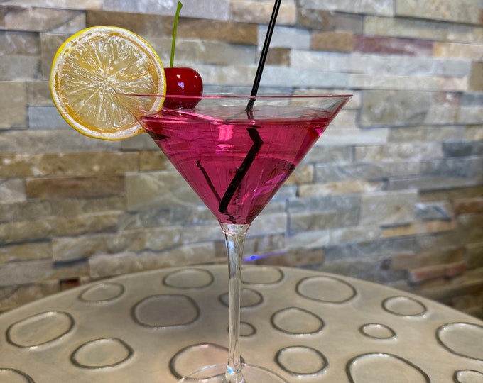 FAKE RESIN COSMO, Resin Cocktail, Cocktail Prop, Fake Cosmopolitan Martini With A Cherry And Lemon On Top, Drink For Decoration