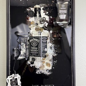 Smashed Jack Daniel’s bottle resin art. Jack Daniel’s on the rocks. Gift for him, man cave, game room, Jack Daniel’s lovers, Jack and Coke