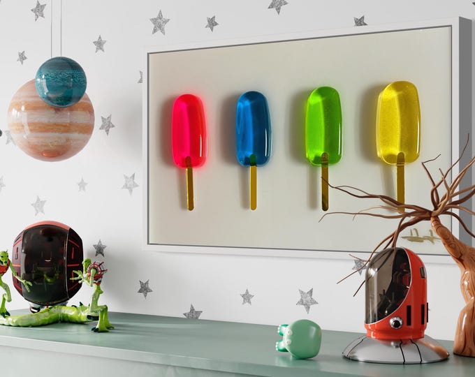 Ice POP WALL ART, Vibrant Pop Art, Colorful Popsicles, Multi-Colored Resin Popsicle Art For Nursery Room Décor, Resin Candy Art