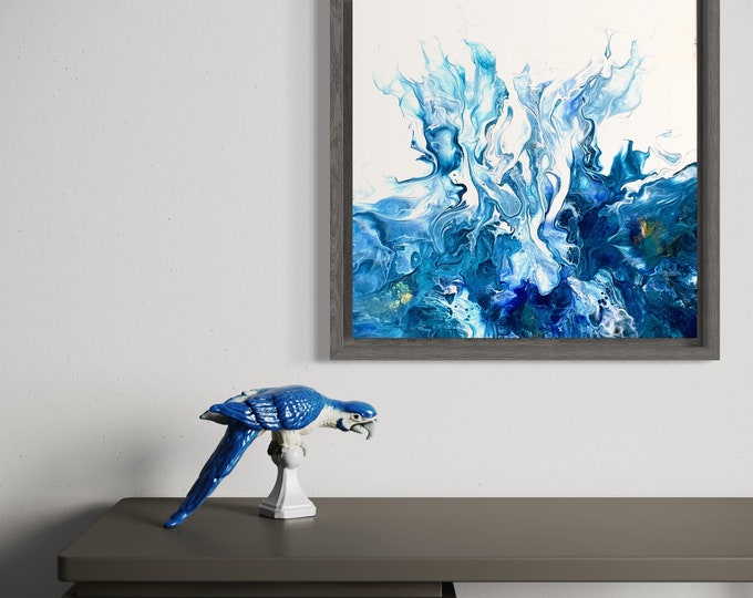 Deep Blue Sea, fluid art blue art contemporary nautical art