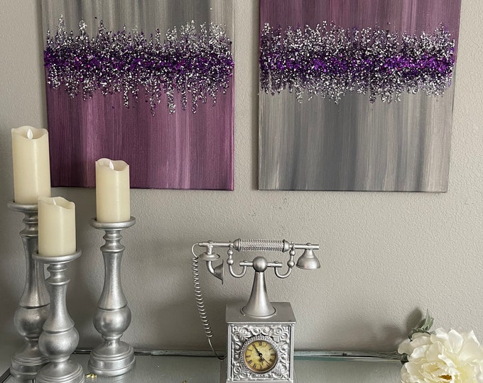 LARGE CANVAS ART, Crushed Glass Art, Unique Wall Hangings, Minimalist Sparkly Glitter Art For Bedroom Décor, Glam Wall Art Housewarming Gift