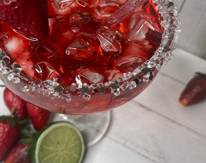 STRAWBERRY MARGARITA, FAKE Resin Margarita, Crushed Ice Drink, Tasty Fake Strawberry Margarita For Staged Bar Or Margarita Lovers