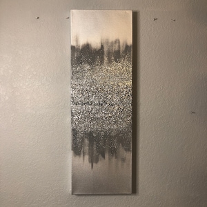 SILVER CRYSTAL ART, Glam Wall Art, Glass Art Décor, Silver Glitter Waterfall Crushed Mirror Wall Art, Original Sparkly Artwork