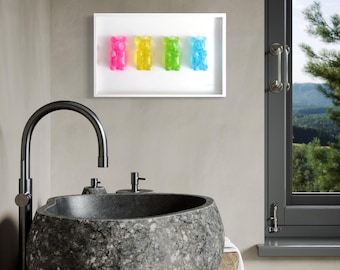 Decorazione murale in resina con orsetti gommosi – 11x17 Neon Pop Art – Decorazione moderna e luminosa per la casa